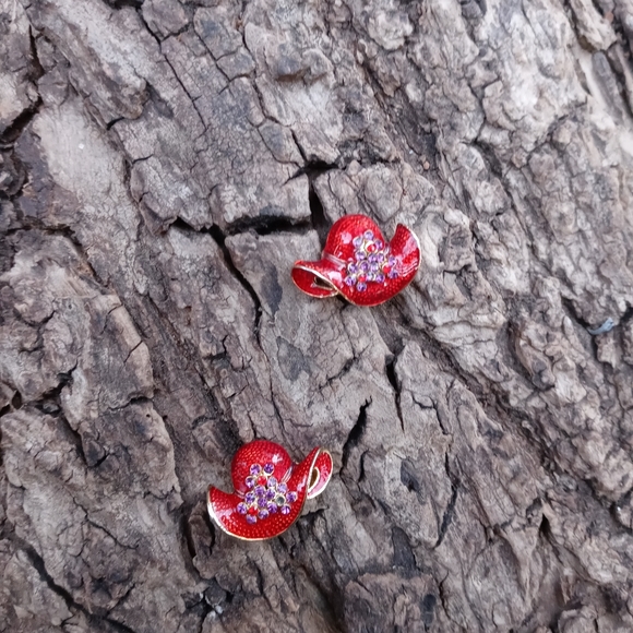 💋💜 Red Hat Ladies 🎀 Earrings Clip - Picture 2 of 6